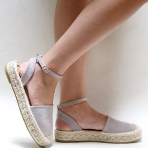 New Gray Mary Jane Platform Espadrille Sandals